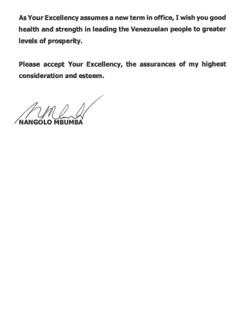 Carta de Felicitación del Presidente de Namibia al Presidente Maduro - pag. 2