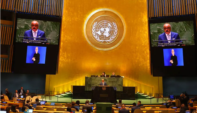 El Ministro de Relaciones Exteriores de Túnez, Mohamed Ali Nafti, en su discurso en la ONU