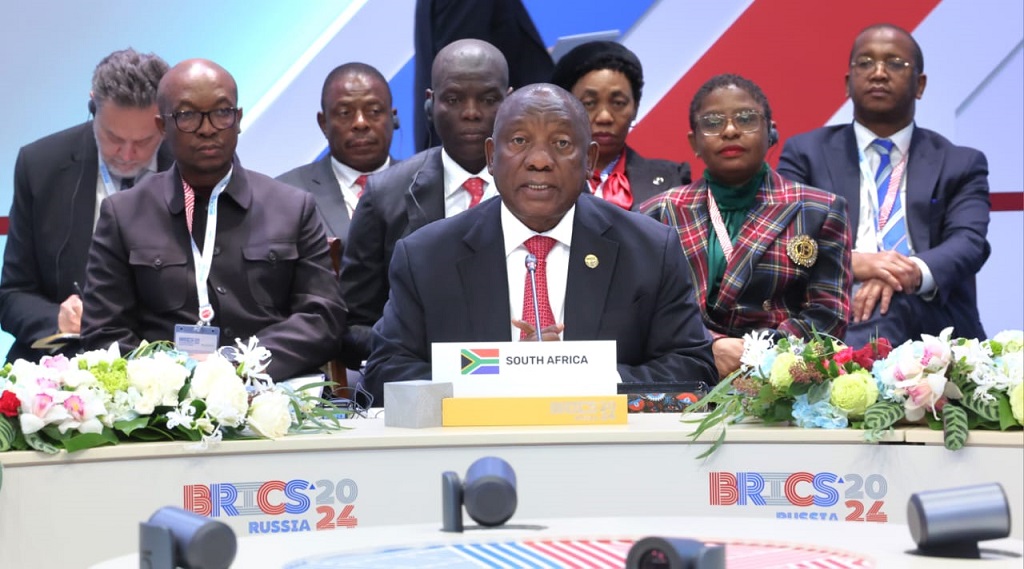 El presidente de Sudáfrica Ciryl, Ramaphosa, en la XVI Cumbre del Brics